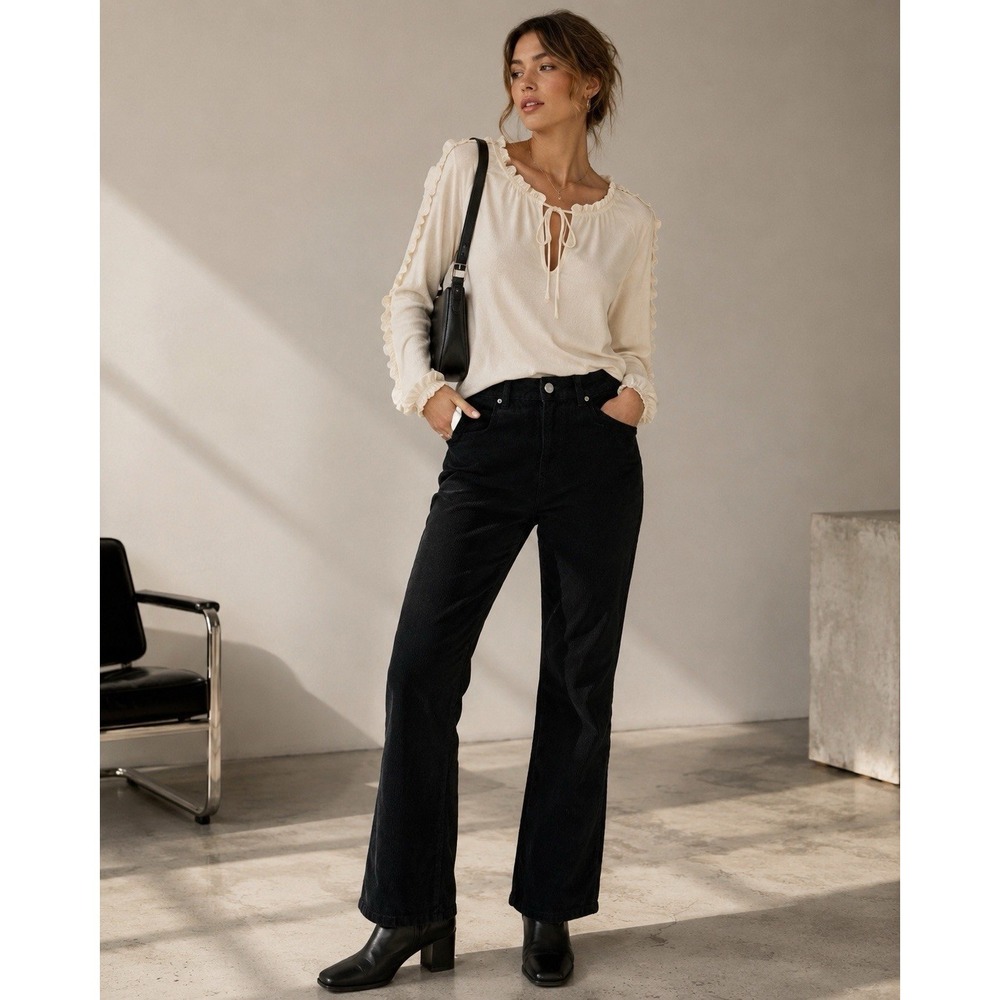 asos Black Corduroy Flare Pants‎ 26/28 Straight Bootcut Jeans Cotton Turkey Crop